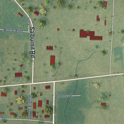 Close-up of the map of Prattsville, Arkansas print showing street and building detail
