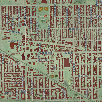 Close-up of the map of Lansing, Illinois print showing street and building detail