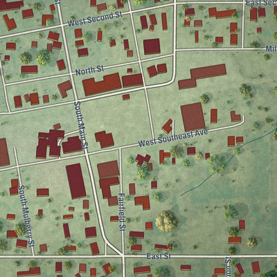 Close-up of the map of Xenia, Illinois print showing street and building detail