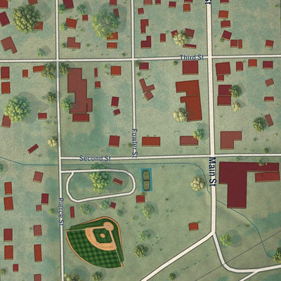 Close-up of the map of Maple Hill, Kansas print showing street and building detail