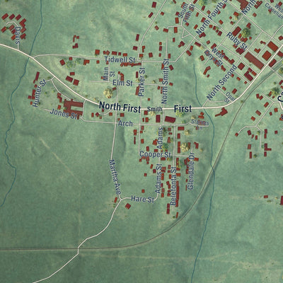 Close-up of the map of Stephens, Arkansas print showing street and building detail