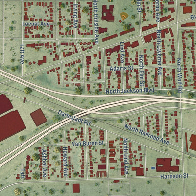Close-up of the map of Hillside, Illinois print showing street and building detail