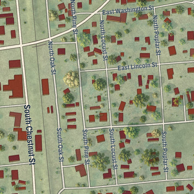 Close-up of the map of De Soto, Illinois print showing street and building detail