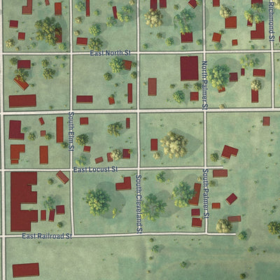 Close-up of the map of Fillmore, Illinois print showing street and building detail