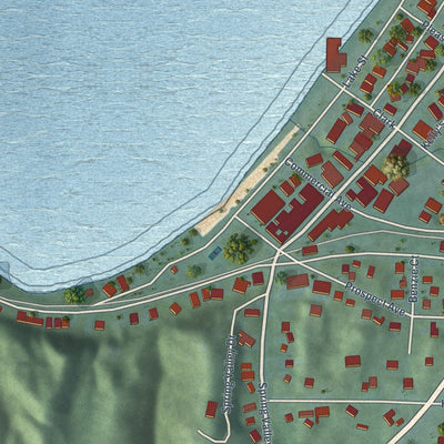 Close-up of the map of Beulah, Michigan print showing street and building detail