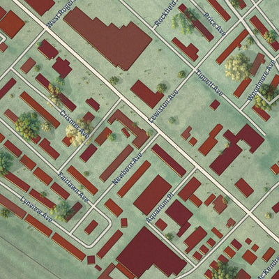 Close-up of the map of Woodmere, Maryland print showing street and building detail