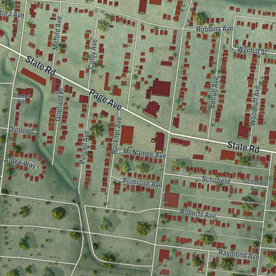 Close-up of the map of Pagedale, Missouri print showing street and building detail