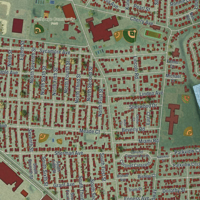 Close-up of the map of Bethpage, New York print showing street and building detail