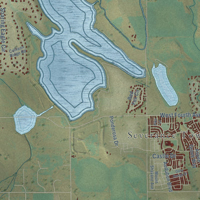 Close-up of the map of Severance, Colorado print showing street and building detail