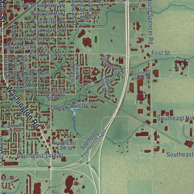 Close-up of the map of Newton, Kansas print showing street and building detail