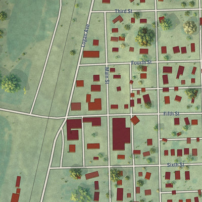 Close-up of the map of Uehling, Nebraska print showing street and building detail