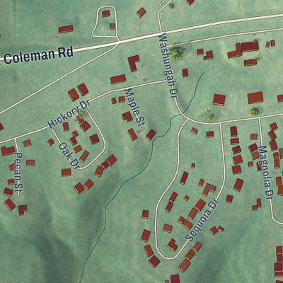 Close-up of the map of Kaw City, Oklahoma print showing street and building detail