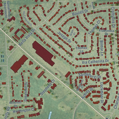 Close-up of the map of Grand Blanc, Michigan print showing street and building detail