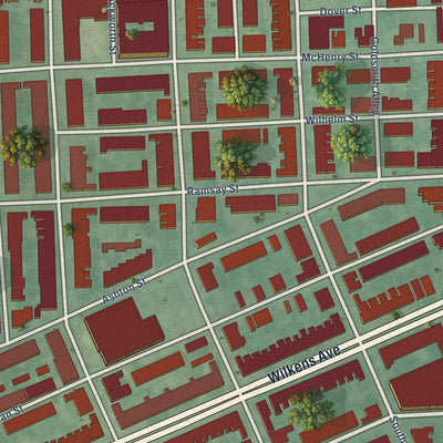 Close-up of the map of Carrollton Ridge, Maryland print showing street and building detail