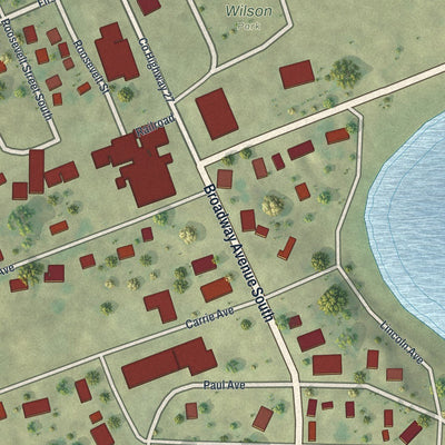 Close-up of the map of Lake Wilson, Minnesota print showing street and building detail