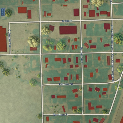 Close-up of the map of Peetz, Colorado print showing street and building detail