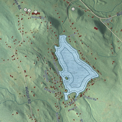 Close-up of the map of Andover, Connecticut print showing street and building detail