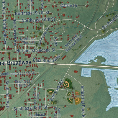 Close-up of the map of Spiro, Oklahoma print showing street and building detail