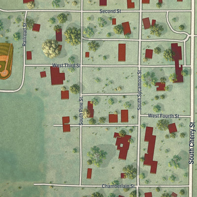 Close-up of the map of Clearmont, Missouri print showing street and building detail