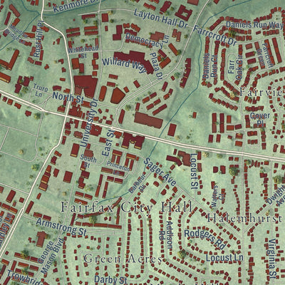 Close-up of the map of Fairfax, Virginia print showing street and building detail