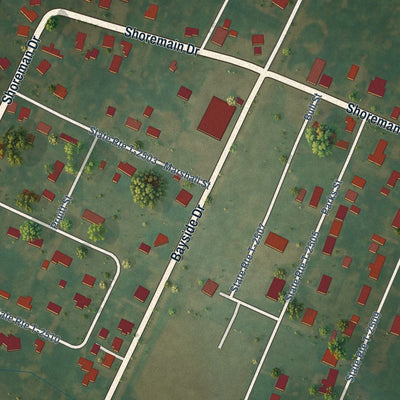 Close-up of the map of Bloxom, Virginia print showing street and building detail
