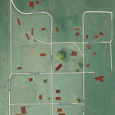 Close-up of the map of Macomb, Oklahoma print showing street and building detail