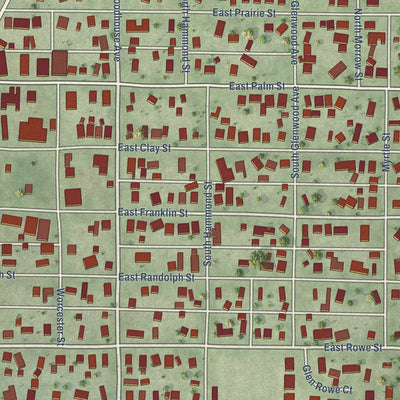 Close-up of the map of Roodhouse, Illinois print showing street and building detail
