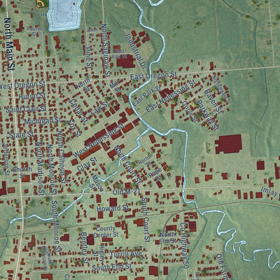 Close-up of the map of Lapeer, Michigan print showing street and building detail