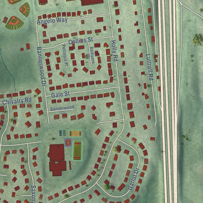 Close-up of the map of Woodburn, Virginia print showing street and building detail