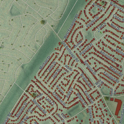 Close-up of the map of Old Bethpage, New York print showing street and building detail