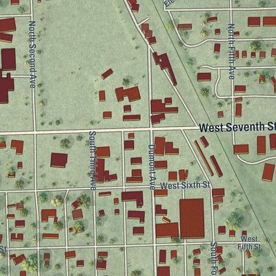 Close-up of the map of Woonsocket, South Dakota print showing street and building detail