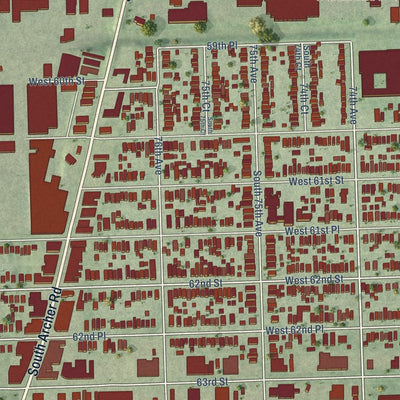 Close-up of the map of Summit, Illinois print showing street and building detail