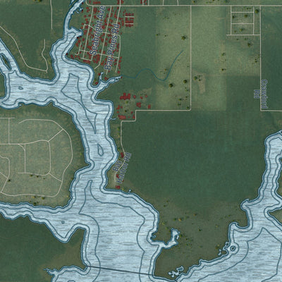 Close-up of the map of Elberta, Alabama print showing street and building detail