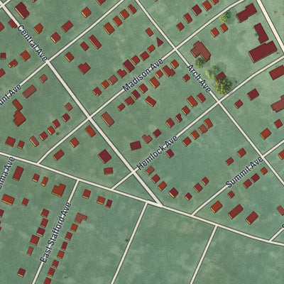 Close-up of the map of Laurel Springs, New Jersey print showing street and building detail