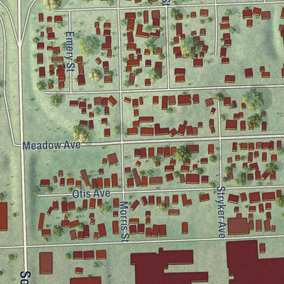 Close-up of the map of Rockdale, Illinois print showing street and building detail