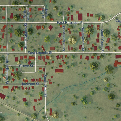 Close-up of the map of Saybrook, Illinois print showing street and building detail