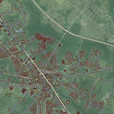 Close-up of the map of Monroe, Gloucester County, New Jersey print showing street and building detail