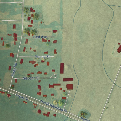 Close-up of the map of Hillsboro, Alabama print showing street and building detail