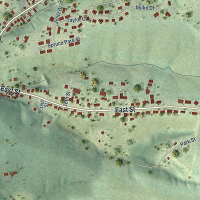 Close-up of the map of Potosi, Wisconsin print showing street and building detail