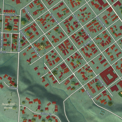 Close-up of the map of Cosmopolis, Washington print showing street and building detail