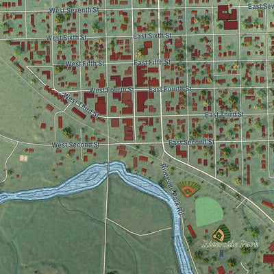 Close-up of the map of Neligh, Nebraska print showing street and building detail