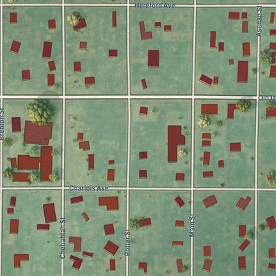 Close-up of the map of Indiahoma, Oklahoma print showing street and building detail