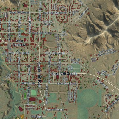 Close-up of the map of Kanab, Utah print showing street and building detail