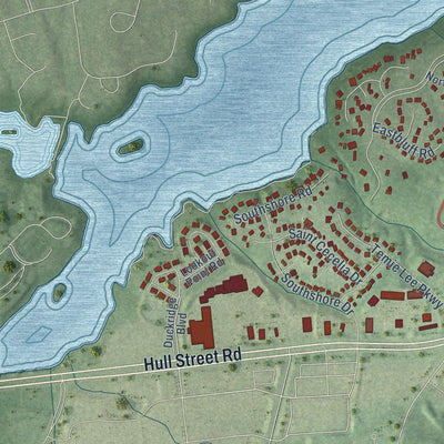 Close-up of the map of Brandermill, Virginia print showing street and building detail