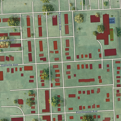 Close-up of the map of Broening Manor, Maryland print showing street and building detail