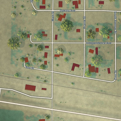 Close-up of the map of Voltaire, North Dakota print showing street and building detail