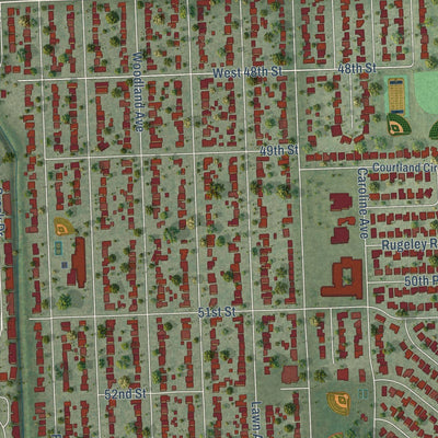 Close-up of the map of Western Springs, Illinois print showing street and building detail