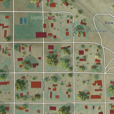 Close-up of the map of LaGrange, Wyoming print showing street and building detail
