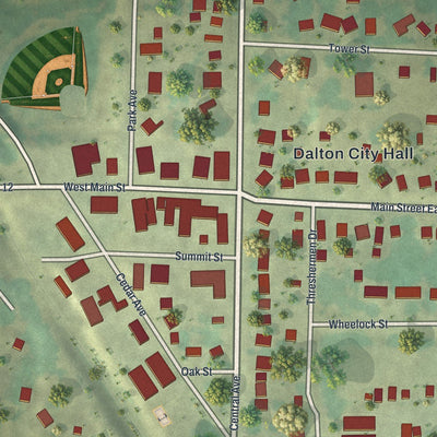 Close-up of the map of Dalton, Minnesota print showing street and building detail