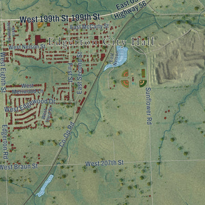 Close-up of the map of Edgerton, Kansas print showing street and building detail
